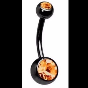 Belly button ring surgical steel black & gold orange diamond crystal rhinestone